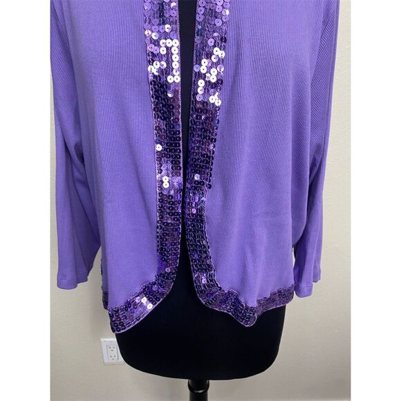 Roaman's Women's Plus 3XL Purple Sequin-Trimmed Cardigan Sweater 1973 - Picture 3 of 8